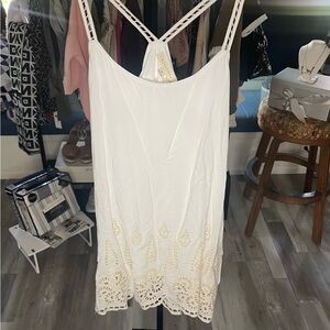 LOVESTITCH Ivory Colored Eyelet Detail Sleeveless Mini Dress. NWT.